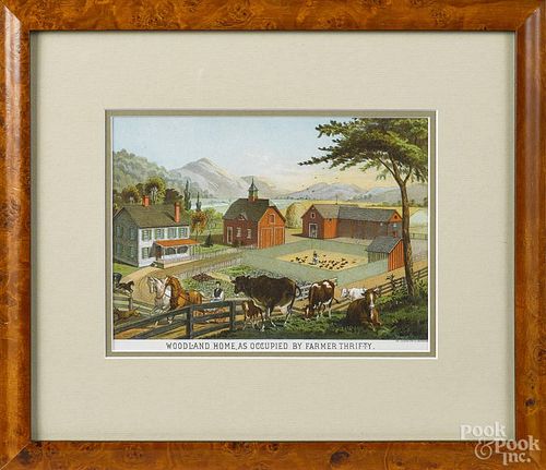 Two color lithographs, titled Woodland Home by The Courier Lithograph Co., 5 3/4'' x 8''.