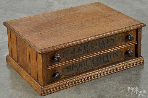 Oak J. & P. Coat's spool chest, 8'' h., 20 3/4'' w.