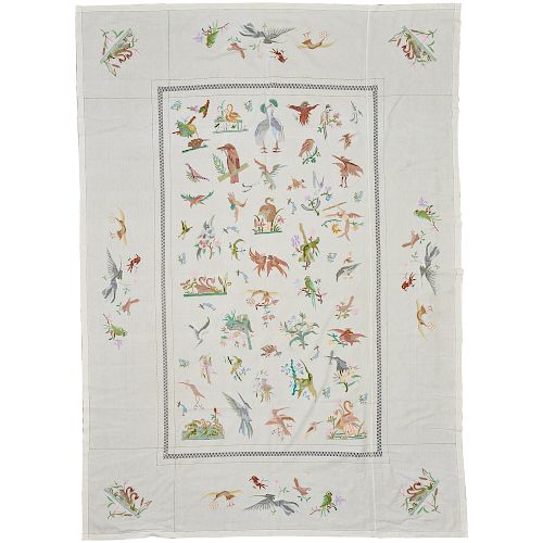 American Embroidered Crewel-Work Coverlet