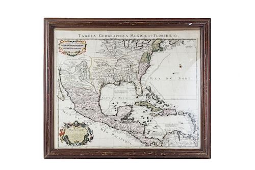 L'Isle, Guillaume de. Carte du Mexique et de la Floride. Amsterdam, 1722. Mapa grabado, coloreado, 49x60 cm. Enmarcado.