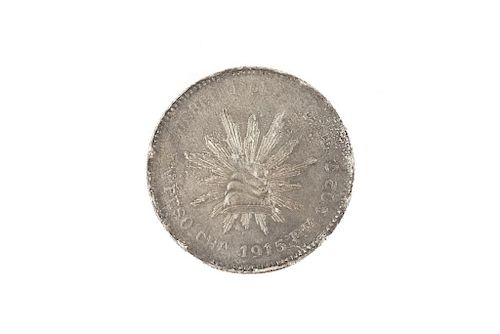 1 Peso, "Ejército del Norte". Chihuahua, México, 1915. Plata ley 902.7, 38 mm.
