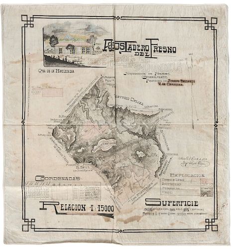 Gárate, Ricardo. Plano del Agostadero del Fresno, Hoy Puerta de Bombela. México, D. F., 1919. Mapa coloreado, entelado, 82x78 cm.
