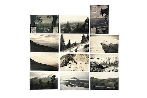 Brehme, Hugo. Volcanes: Iztaccihuatl / Popocatepetl / Nevado de Toluca. Méx. Primera mitad del siglo XX. fotopostales. 12 piezas.