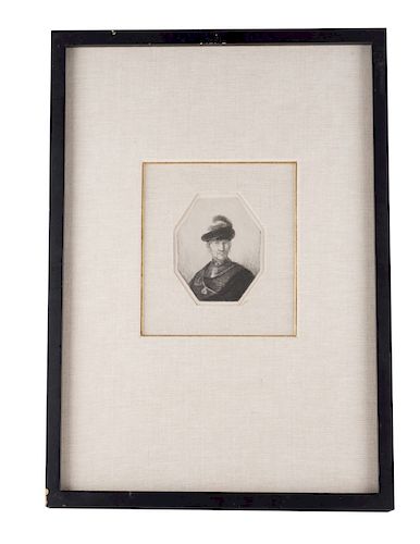 Retrato de Militar. Aguafuerte, forma octagonal, 11.5 x 9 cm. Enmarcado.