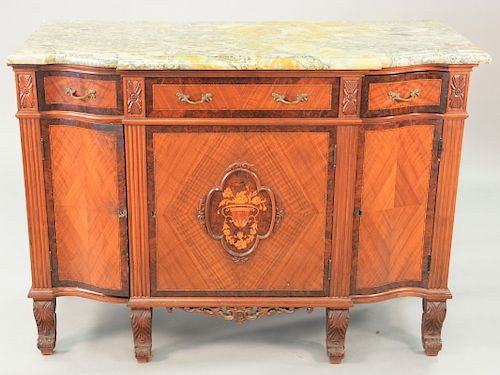 Inlaid marble top server having three drawers over three doors. top: 21 1/2" x 51", ht. 37 in. 