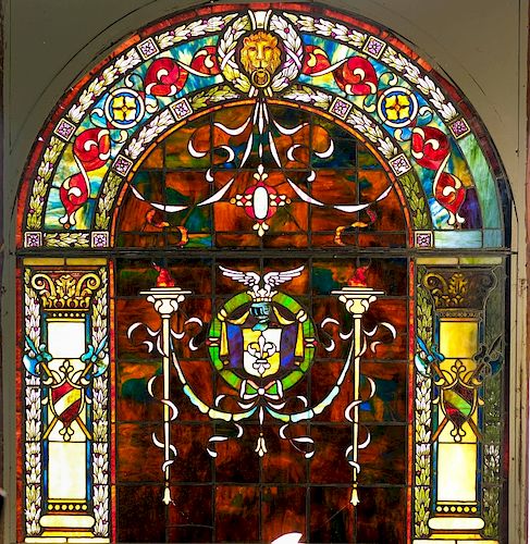 Palatial Antique Stained Glass Landing Window