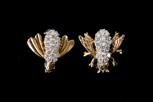 14k YG/ WG Diamond & Emerald Bee Pins