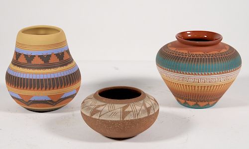 3 Pcs Navajo Sgraffito Pottery Vessels