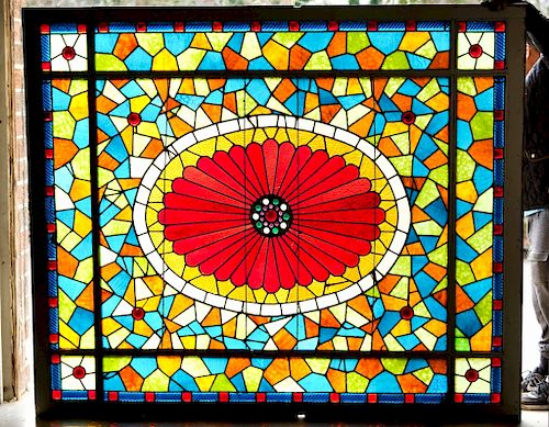 Magnificent Antique Stained Glass Ceiling Panel