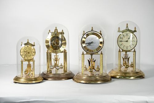 Group, Four Anniversary Style Clocks w/Dome Covers