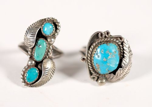2 Vintage Navajo Sterling Silver & Turquoise Rings