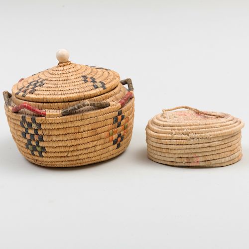 Two Inuit Woven Lidded Baskets 
