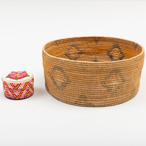 American Indian Woven Basket with Geometric Design