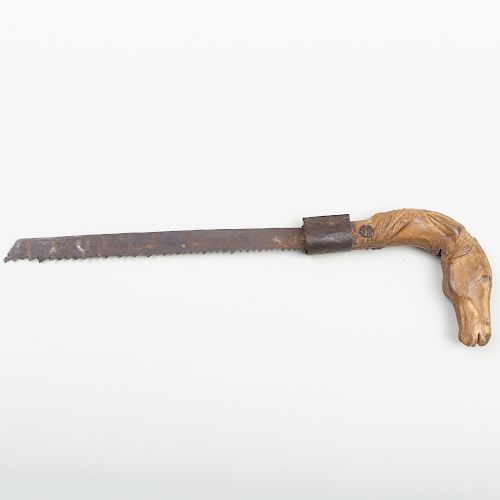 Native American Carved Wood and Metal Ice Cutter