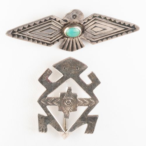 Navajo Silver and Turquoise Eagle Pin and a Robert Johnson Silver Frog Pin