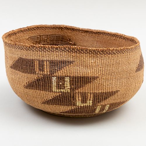 Klamath Woven Figural Basketry Bowl with Geometric Decoration