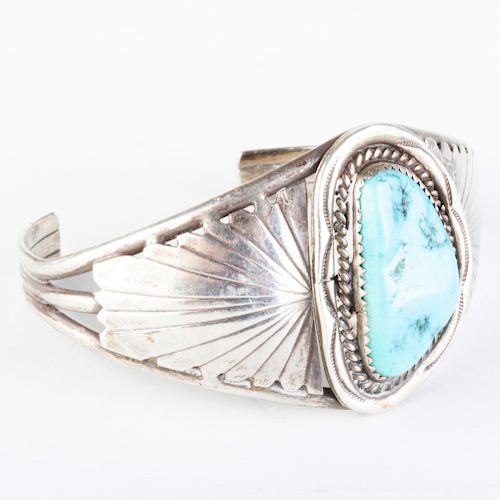 Native American Silver and Turquoise Cuff Bracelet