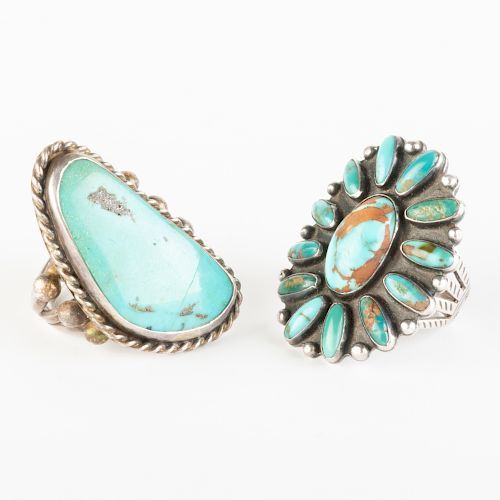 Two Native American Silver and Turquoise Rings