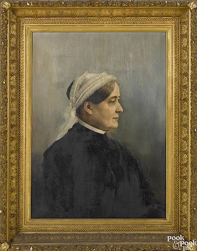 Franz Dvorak (American 1862-1927), oil on canvas portrait of Anna Shipley, signed lower left