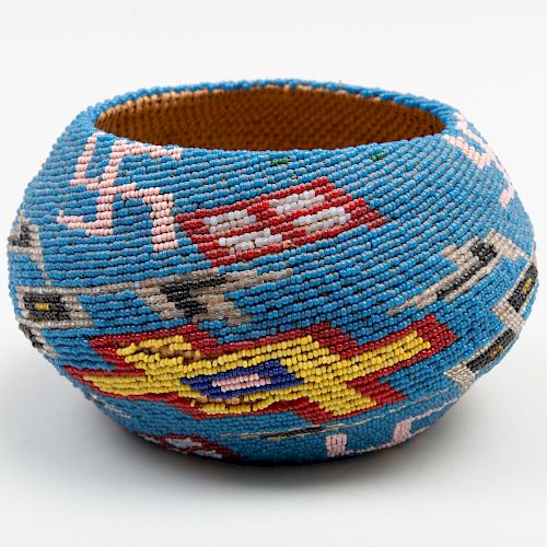 Paiute Fully Beaded Basket with Geometric Designs