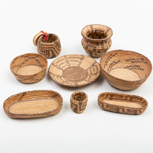 Collection of Eight Miniature Pima Plant Fiber Baskets