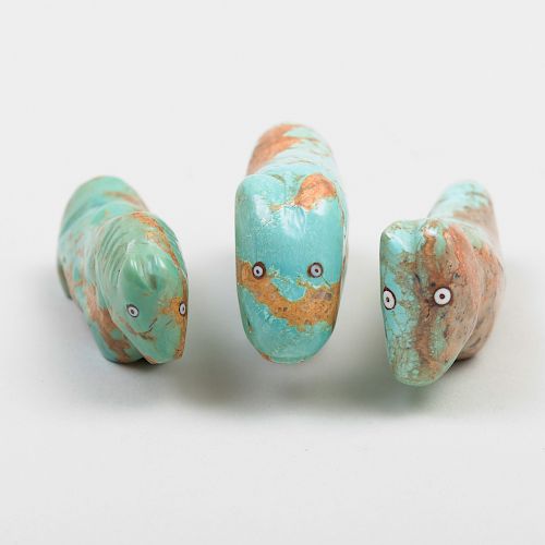 Group of Three Zuni Turquoise Fetishes, of a Wolf, a Bear and a Horse