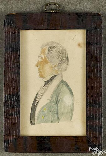Pencil and watercolor profile portrait of a gentleman, 19th c., 5 1/4'' x 3 1/4''.