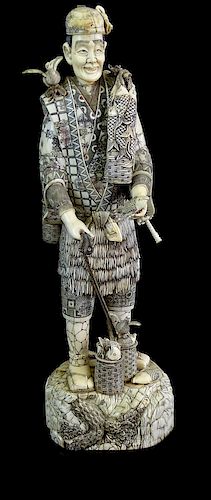 A Large Chinese Export Bone Fisherman Sculpture