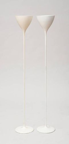 TWO WHITE-PAINTED METAL SWISS FLOOR LAMPS, BY MAX BILL, SWITZERLAND