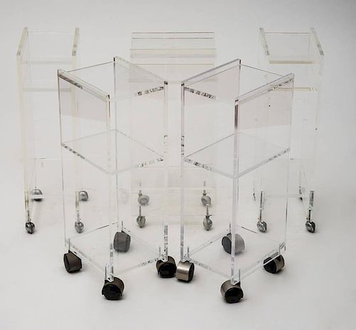 FIVE CONTEMPORARY LUCITE TELEPHONE TABLES
