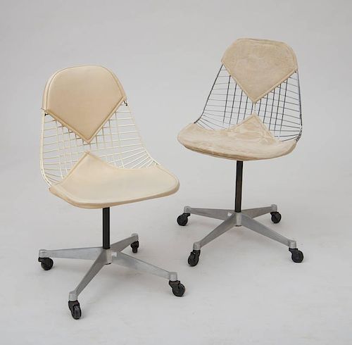TWO METAL SWIVEL CHAIRS, CHARLES AND RAY EAMES, MANUFACTURED BY HERMAN MILLER, C. 1960