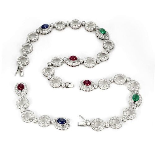 21ct Diamond Ruby Emerald Sapphire 18k Necklace
