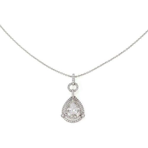 2.60ct Diamond 18k Pear Halo Solitaire Necklace