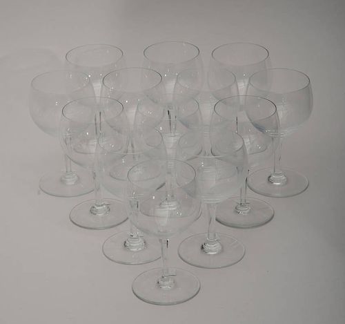 THIRTEEN BACCARAT STEM CRYSTAL WINE GOBLETS AND SIX FLUTED CRYSTAL TUMBLERS