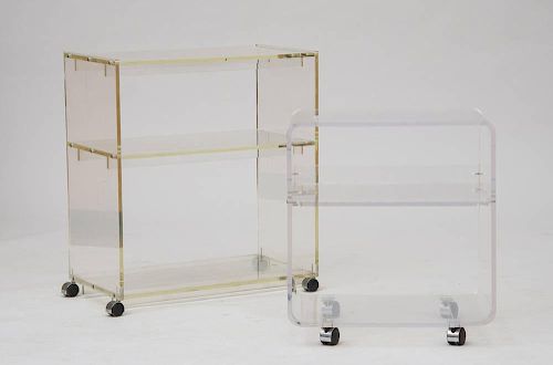 TWO LUCITE ROLLING CARTS