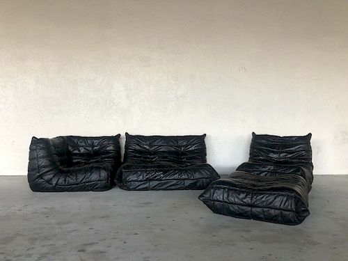 Ligne Roset Togo Sofa Set - 4 Pieces Black Leather