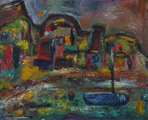 David Burliuk (UKRAINIAN, 1882–1967) "Harbor Scene