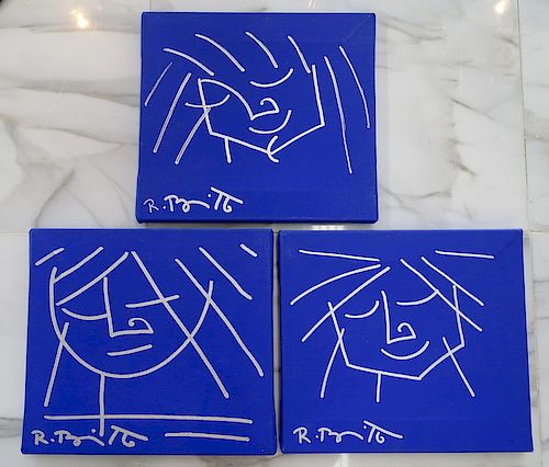 Romero Britto, Set of 3 Blue Series, Oil & Pen