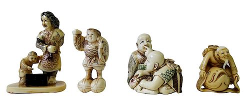 (4) Four Chinese Carved Netsuke Groups