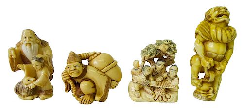 (4) Four Chinese Carved Netsuke Groups.