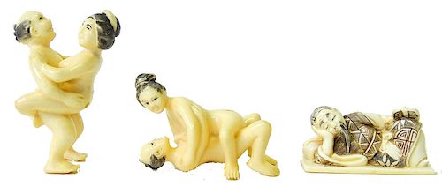(3) Three Chinese Carved Netsuke Erotic