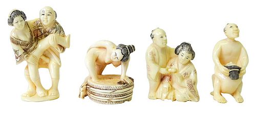 (4) Four Chinese Carved Netsuke Groups