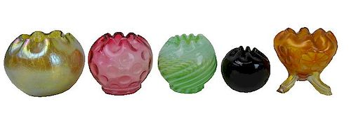 Five (5) Collectible Art Glass Rose Bowls