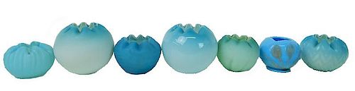 Seven (7) Collectible Art Glass Blue Rose Bowls