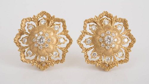 PAIR OF BUCCELLATI 18K YELLOW GOLD AND DIAMOND EARCLIPS