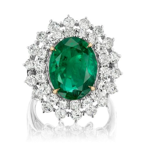 18k Gold 5ct Emerald and 2.83ct Diamond Ring