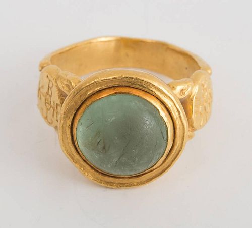 TEOTS 22K YELLOW GOLD AND CABOCHON EMERALD RING