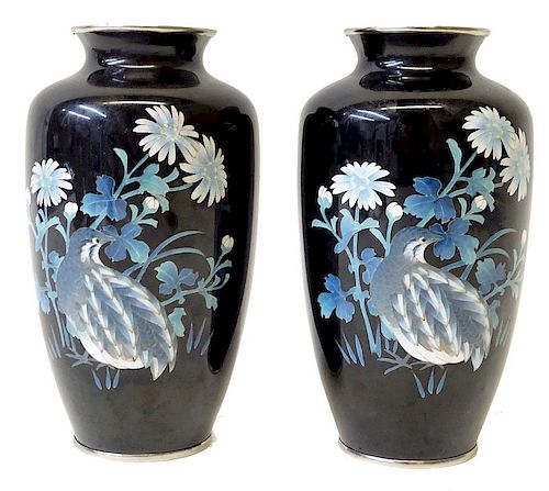Pair of Cloisonné Floral Design Vases