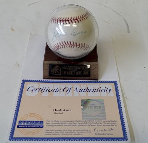 Hank Aaron Single Signed Baseball - COA
