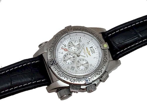 Breitling Stainless Steel Leather Strap Mens Watch